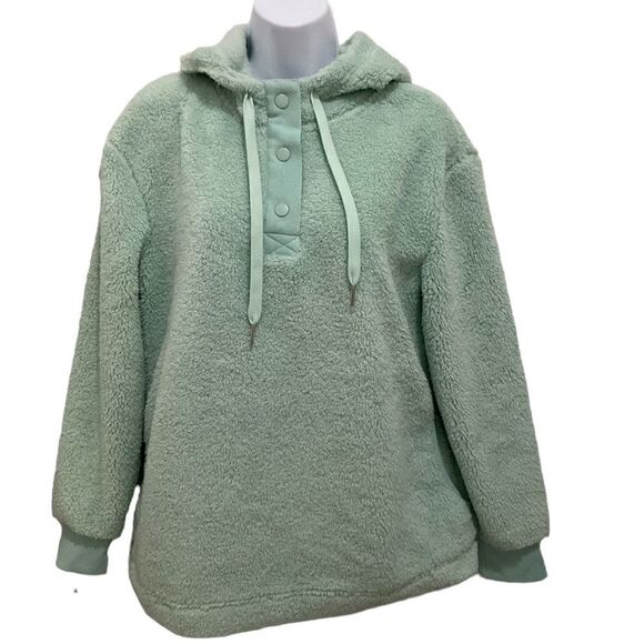UGG Koolaburra Sherpa Fleece Tinted Sage Green Pullover Sweater Hoodie - Picture 2 of 4